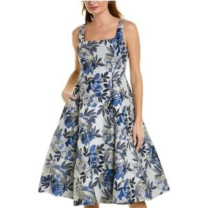 FLORAL JACQUARD FIT AND FLARE DRESS